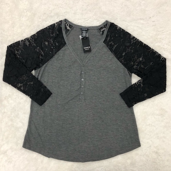 Torrid Lace Sleeve Henley Shirt